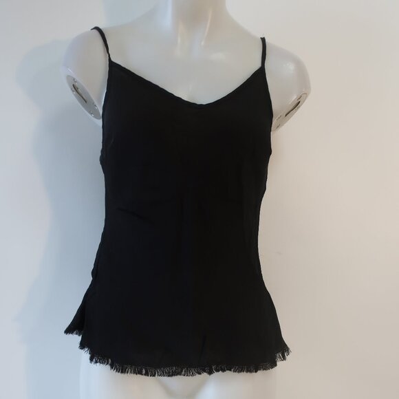 Womens Nation LTD Black Adjustable Strap Fringe Trim Sleeveless Tank Top M - Picture 1 of 10